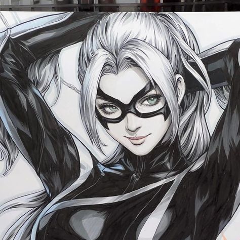 Black Cat Marvel Fanart, Black Cat Marvel Art, Spider Man 2 Game, Torch Bearer, Stanley Artgerm, Spiderman Black Cat, Spider Cat, Felicia Hardy, Black Cat Marvel