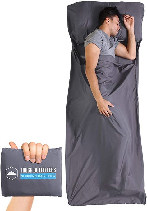 Amazon.com : Tough Outdoors XL Sleeping Bag Liner - Travel Sheet for Adults - Lightweight Sleeping Sack for Camping, Traveling, Hotels & Backpacking - Smooth & Breathable Fabric : Sports & Outdoors Sew Christmas Gifts, Best Sleeping Bag, Semester At Sea, Sleeping Bag Liners, Lightweight Sleeping Bag, Sleeping Bag Liner, Comfortable Camping, Down Sleeping Bag, Military Bag