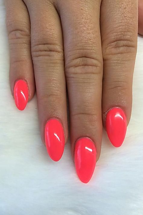 Coral Acrylic Nails, Bright Summer Acrylic Nails, Summer Nails Almond, 2019 Nails, Nails Shape, Nails Bright, Coral Nails, Gelish Nails, Smink Inspiration