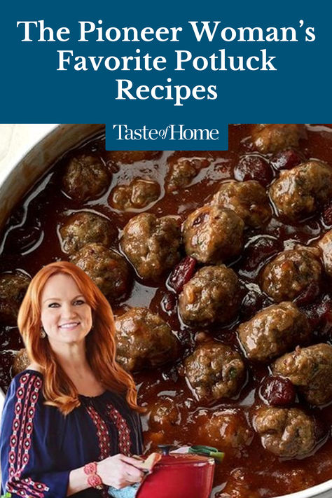 Ree Drummond is a potluck all-star. You can usually find her cooking for a crowd—and most of 'em have worked up a pretty impressive appetite! #potluckrecipes #pioneerwomanrecipes #reedrummond Potluck Food For A Crowd, Easy Food For Potluck Parties, Easy Dinner Entertaining, Family Potluck Recipes, Red Drummond Recipes, Potluck Recipes For A Crowd Main Dishes, Main Dishes For A Crowd Potlucks, Roaster Oven Meals For A Crowd, Cooking For 10 People Dinners