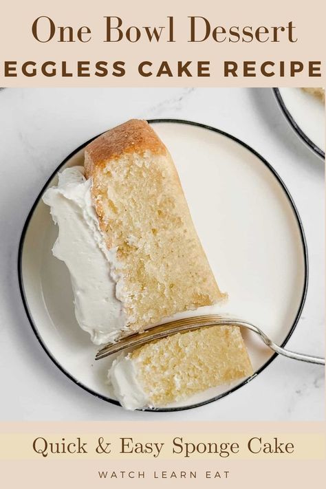 Easy Vanilla Eggless Sponge Cake that has no milk no eggs no butter Eggless Sponge Cake Recipe, One Egg Cake, Eggless Sponge Cake, Egg Free Cakes, No Egg Desserts, Sponge Cake Recipe, Milk Dessert, Vegan Holiday Recipes, Dairy Free Cake