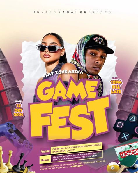 Dummy design. Game Fest by @_unkles.kabal flyer design re-imagined . Let me know what you think. #eventflyerdesign #graphicdesign #abuja #abujaevents Fast Food Advertising, Event Flyer Design, Fun Group Games, Lie Detector, Food Advertising, Flyer And Poster Design, Event Branding, Event Flyers, Group Games