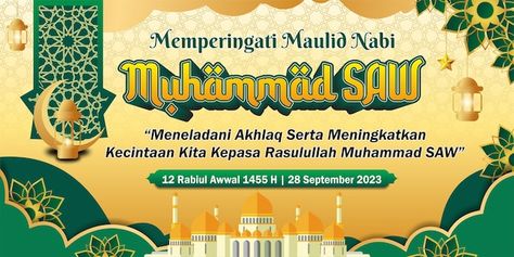 Premium banner maulid nabi muhammad saw ... | Premium Vector #Freepik #vector #islam #islamic-calendar #banner-illustration #banner-frame Ramadhan Banner, Banner Ramadhan, Islamic Banner, Banner Frame, Maulid Nabi, Background Islamic, Banner Illustration, Islamic Calendar, Muhammad Saw