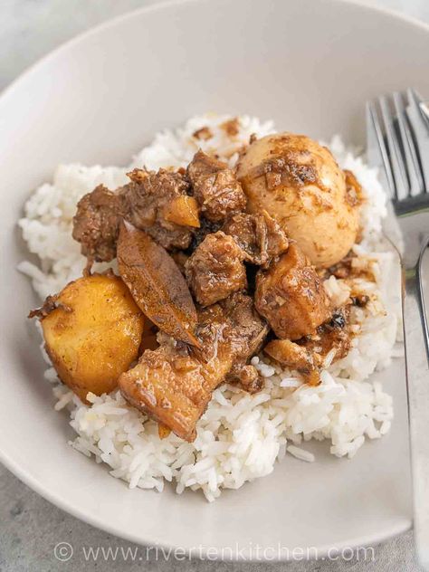 Filipino Pork Adobo, Pork Adobo Recipe, Potatoes And Eggs, Twice Cooked Pork, Pork Adobo, Garlic Fried Rice, Adobo Recipe, Pork Ham, Filipino Dishes