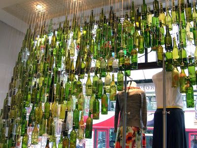 Bottle Installation, Anthropologie Displays, Anthropologie Windows, Wine Cupboard, Window Wonderland, Anthropologie Window Display, Anthropologie Display, Storefront Windows, Wine Bottle Wall