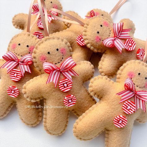 Diy Felt Gingerbread Ornaments, Diy Felt Gingerbread Man, Felt Gingerbread Man Ornaments, Gingerbread Sewing Pattern, Gingerbread Felt Ornaments, Gingerbread Ornaments Diy, Felt Gingerbread Man, Christmas Tree Shopping, Felt Gingerbread