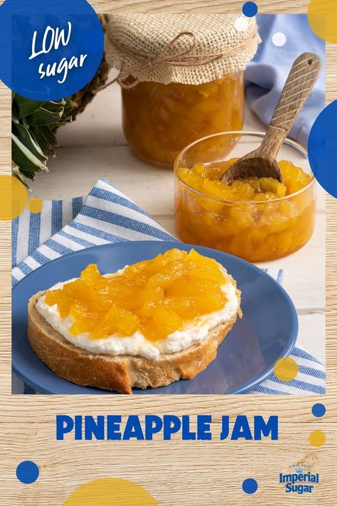 Pineapples are naturally sweet, which means you can easily make Pineapple Jam without adding a lot of sugar. Chef Eddy's Pineapple Jam only requires 3/4 cup of sugar and you don't even have to add pectin. Technically we probably should name this recipe Pineapple Fruit Spread due to its reduced sugar amount. For more jam and jelly recipes and ideas visit ImperialSugar.com and pin your favorites! Made this recipe? Show us! #imperialsugar #lowsugarrecipes Easter Brunch Treats, Filling For Cakes, Pineapple Jelly, Mom Breakfast, Pineapple Jam, Fruit Spread, Sugar Recipes, Pineapple Recipes, French Pastry