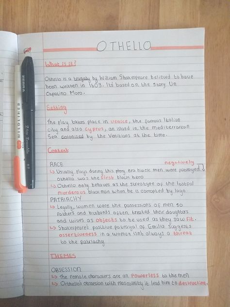 Othello Revision Notes, Othello Annotations, Othello Notes, Othello Revision, Revision Gcse, A Level Revision, History Of English Literature, Handmade Tale, Academic Comeback