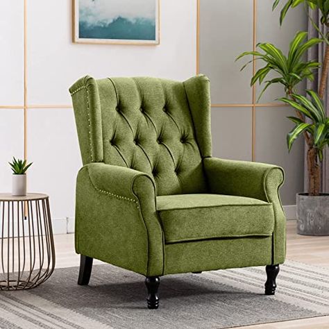 Amazon.com: Artechworks Winged Fabric Modern Accent Chair Tufted Arm Club Chair Linen Single Sofa with Wooden Legs Comfy Upholstered for Reading Living Room Bedroom Office, Green : Home & Kitchen Reading Living Room, Office Decor Organization, Office Green, Grey Pillows, Modern Accent Chair, Accent Arm Chairs, Household Furniture, Club Chair, Modern Accents