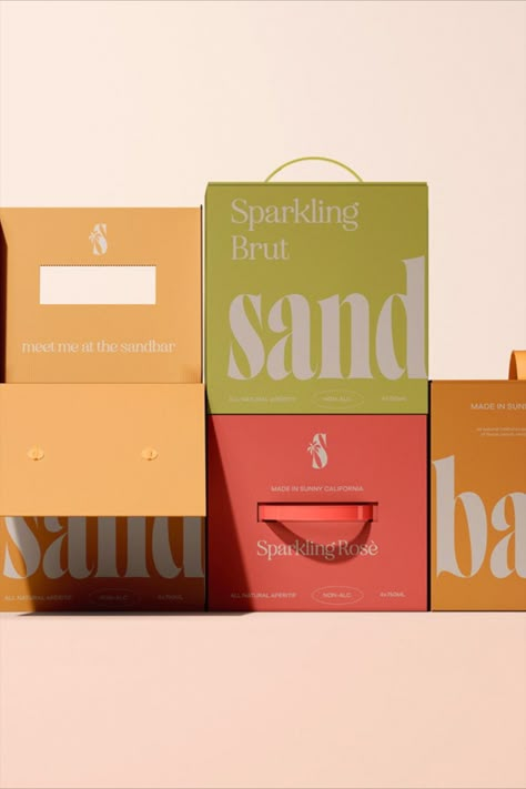 Sarah Gwan Design Studio knows the power of a pastel hue, and it's seen in the packaging design for Sandbar, a sparkling aperitif. Each of the three products in the range is labeled in a shade that represents the color of the liquid within, creating a stunning monotone packaging system that's anything but boring. The casual, laid-back approach to this aperitif adds an element of whimsy and approachability that's always valued. Gender Neutral Packaging Design, Summer Packaging Design, Margarine Packaging, Skincare Label Design, Sugar Free Candy Recipes, Pastel Packaging, Juice For Kids, Olive Oil Branding, Wellness Packaging