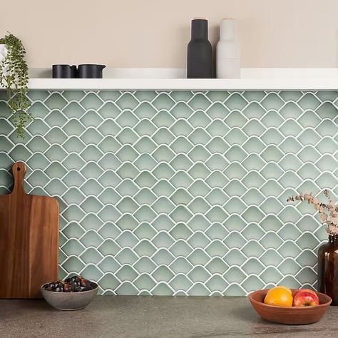 Suki Green 2x3 Fishscale Matte Mosaic Tile | Tilebar.com