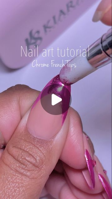 Pink Almond Chrome Nails, 3d Chrome French Nails, Chrome Nail Art Tutorial, Chrome Ombre Nails Tutorial, Chrome Pink Nails, Chrome Tips, Chrome Nails Designs French, Chrome Nails French Tip, Chrome French