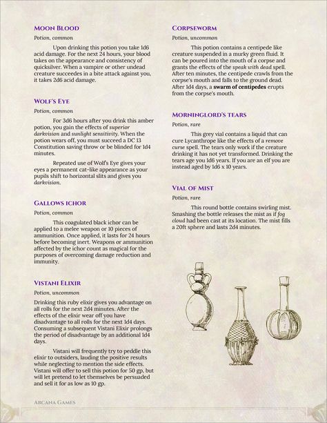 Seven Potions for Curse of Strahd - Imgur Curse Of Strahd, Dnd Stats, Dungeon Master's Guide, Campaign Planning, D D Items, Dungeons And Dragons Classes, Dnd 5e Homebrew, Dnd Dragons, Dnd Monsters