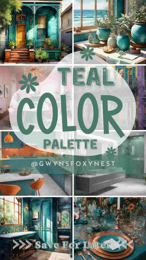 Teal is a versatile and captivating color that can bring a sense of calm, sophistication, and vibrancy to any space with these Teal Color Palette Ideas. Colors That Go With Teal, Mexican Paint Colors, Dark Teal Color Palette, Teal Color Palette Bedroom, Teal Green Color Palette, Decorating With Teal, Plum Ideas, Teal Painted Walls, House Boat Interiors