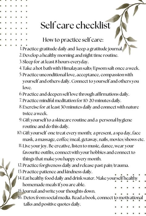 This is a Self care helpsheet/checklist! Made with daily, weekly and monthly reminders of tailored motivation for you to incorporate more Self love & Self care in to your life. This list is to help you on your Self care journey, so you can build your days taking care of your life but most importantly, reminders to make time and take care of you WHAT'S INCLUDED IN YOUR SELF LOVE- SELF CARE HELP SHEET/...#and #NutritionTips #Soul #Body #SelfCare #Mind #Your #Nurturing #Ideas #Wellness #SelfCare Self Care Goodie Bags, Self Love Checklist, Self Care Reminders, Monthly Reminders, Self Care Goals, Checklist Self Care, More Self Love, Self Care Checklist, Self Love Self Care