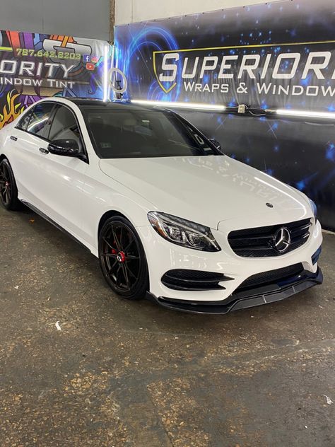 Mercedes Benz PR, Black 2015 Mercedes C300 Wrapped with 3m White Gloss Mercedes C300, Benz C300, Mercedes Benz C300, Benz Cars, Window Tint, Mercedes Benz Cars, Benz Car, Benz C, Tinted Windows