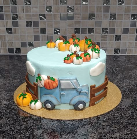 Fall Baby Shower Cake Ideas, Fall Baby Shower Cake, Pumpkin Patch Cake, Pumpkin Theme Baby Shower, Pumpkin 1st Birthdays, Orange Baby Shower, Truck Cakes, Pumpkin Birthday, Pumpkin Farm