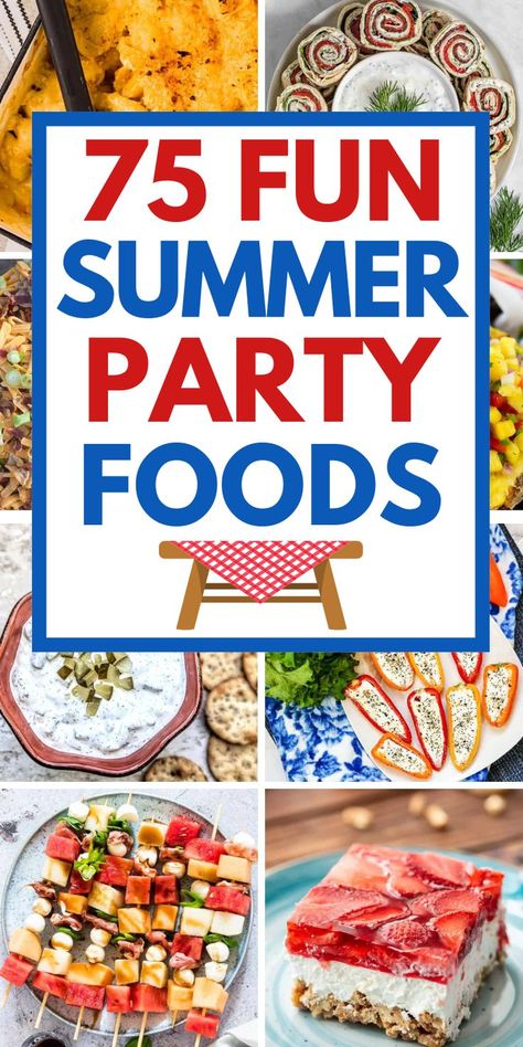 easy summer potluck recipes Barbecue Dinner Party Ideas, Barbeque Party Food, Barbecue Food Ideas, Summer Snacks For Party, Summer Luncheon Ideas, Summer Barbeque Party, Summer Party Food Ideas, Easy Summer Party Food, Backyard Bbq Party Food