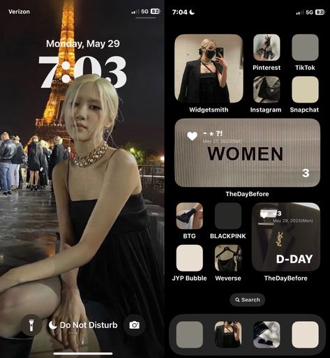 Rose Widget Aesthetic Blackpink, Blackpink Widget Aesthetic, Kpop Themes Aesthetic, Phone Widgets Aesthetic Ideas, Blackpink Phone Theme, Widget Iphone Ideas, Blackpink Layout, Blackpink Homescreen, Rose Layout