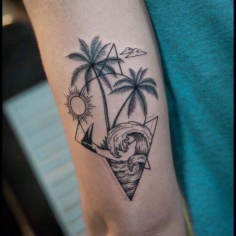 Palm Tree Tattoo Forearm, Kite Tattoo, Beachy Tattoos, Tree Tattoo Forearm, Tropical Tattoo, Biblical Tattoos, Aquarius Tattoo, Palm Tattoos, Feather Tattoo Design