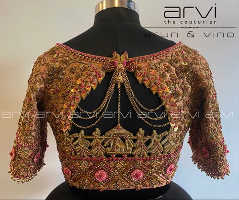 Bridal Pallaki Design Blouse, Pallaki Design Blouse, Pelli Blouse Designs, Aari Bridal Blouse Designs Latest, Pallaki Design Maggam Work, Reception Blouse Design For Bride, Red Bridal Blouse Designs, Wedding Blouses Bridal, Bridal Blouse Designs Heavy Work