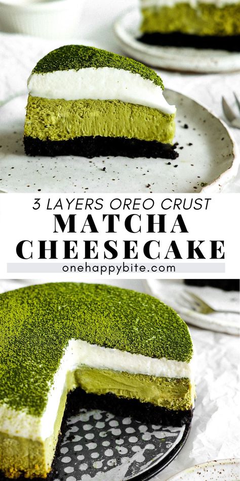 Cheesecake Oreo Crust, Tea Cheesecake, Ube Cheesecake, Cheesecake With Oreo Crust, Green Tea Cheesecake, Basque Burnt Cheesecake, Burnt Cheesecake, Matcha Green Tea Recipes, Matcha Cheesecake