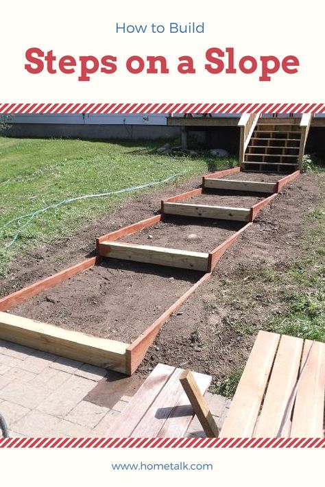 How to Build Steps on a Slope - Most people struggle with sloped backyards, but this idea is amazing—and it takes just 2 days! Steps On A Slope, Concrete Backyard, Sloped Backyard Landscaping, Landscape Stairs, Landscape Steps, How To Build Steps, Sloped Yard, Sloped Backyard, Garden Stairs