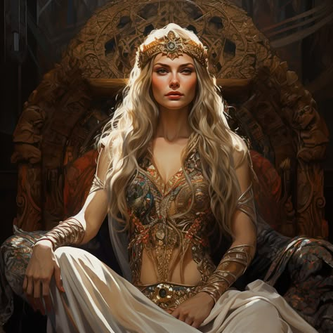 Frigga Goddess Art, Freya Goddess Art, Frigg Goddess, Frigga Goddess, Goddess Frigg, Freyja Goddess, Goddess Of Motherhood, Viking Ancestry, Nordic Goddesses