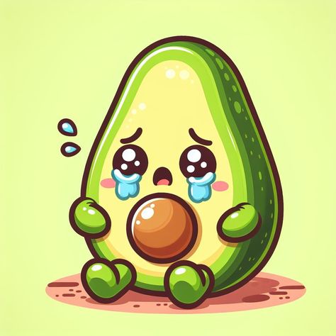 Solo kawaii avocado sitting and crying Cute Avocado Drawing, Avocado Drawing, Kawaii Avocado, Cognitive Bias, Cute Avocado, Animal Doodles, Beautiful Landscape Wallpaper, Art Drawings For Kids, Landscape Wallpaper