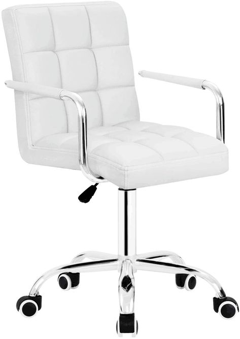 Lacoo Mid-back Office Chair PU Leather Adjustable Height Office Desk Chair 360 Degree Swivel with Armrest, White - Walmart.com White Office Chair, Rolling Chair, Retro Desk, Computer Desk Chair, Bedroom Desk, Work Chair, White Office, Swivel Office Chair, Retro Chair