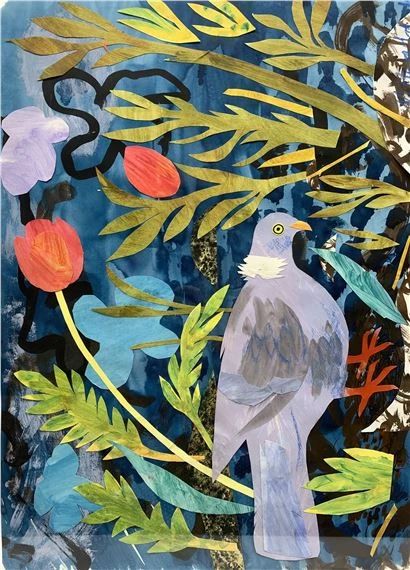 Artwork by Mark Hearld, Pigeon, Made of mixed media collage on paper Collage Food, John Minton, Mark Hearld, Mixed Media Illustration, Bird Patterns, North Yorkshire, Mixed Media Collage, Art Collector, Pigeon