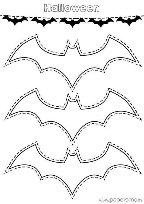 Platilla-murcielagos-Halloween-colorear-y-recortar-guirnalda-de-papel Pictures For Coloring, Moldes Halloween, Imprimibles Halloween, Dekorasi Halloween, Halloween Templates, Halloween Cans, Batman Party, Halloween Yard Decorations, Halloween Embroidery