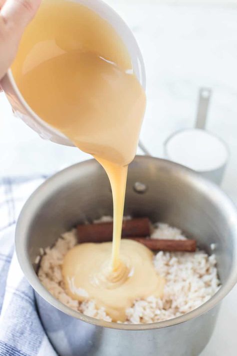 Rice pudding is one of the most delicious and easy desserts, made with warming cinnamon, condensed milk, and sugar to make a creamy, delectable sweet treat! And it comes together so quickly and easily to make for a perfect dessert when entertaining or even for a simple weeknight sweet after dinner with your family! #ricepudding #ricepuddingrecipe #homemadericepudding #pudding #easydesserts Easy Rice Pudding With Condensed Milk, Rice Pudding With Sweet Condensed Milk, Baked Rice Pudding With Condensed Milk, Rice Pudding With Sweetened Condensed Milk, Rice Pudding Recipe With Condensed Milk, Instant Rice Pudding, Rice Pudding With Condensed Milk, Quick Rice Pudding, Rice Pudding Recipe Easy