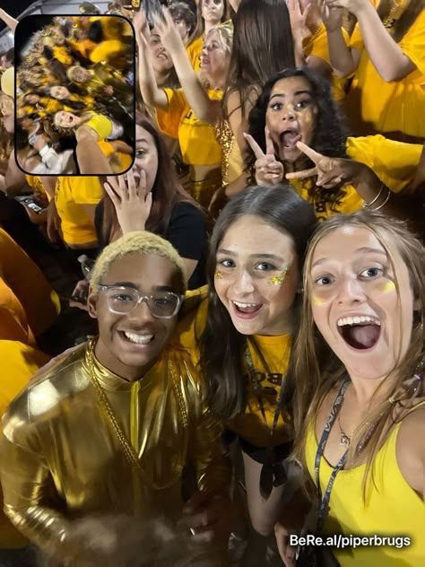 Gold Rush Theme Football Game, Yellow Out Football Game Outfit, Eyeblack Ideas Football Game, Black And Gold School Spirit Outfits, Black And Gold Spirit Day, Gold Out Spirit Day, Gold Theme Football Game Outfit, Gold Spirit Week Outfit, Gold Rush Football Theme Outfits