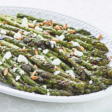 Roasted Asparagus with Goat Cheese & Balsamic Glaze Recipe | Wegmans Wegmans Recipes, Asparagus Goat Cheese, Xmas Icons, Balsamic Glaze Recipes, Best Asparagus Recipe, Baked Mashed Potatoes, Holiday Entertaining Food, Vegetable Ideas, Balsamic Recipe