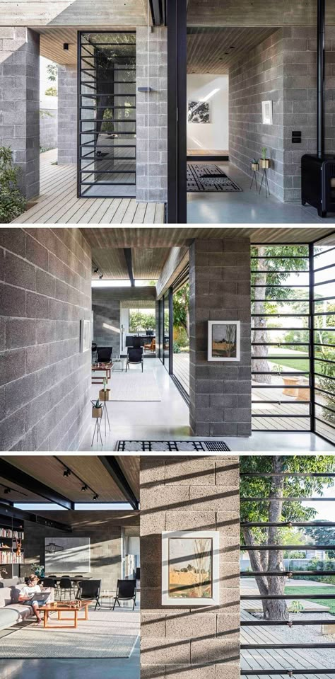 Cinder Block House, Concrete Block House, New Modern House, Black Window Frames, Concrete Houses, Concrete Block, Concrete Home, Contemporary Exterior, Concrete House