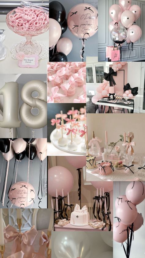 Birthday Theme Inspo Aesthetic, 14th Birthday Theme Ideas, 21st Birthday Pink Theme, Birthday 19th Ideas, Black Pink Birthday Party Ideas, Pink Birthday Theme Decor, 18th Birthday Party Themes Decoration, Pink Bow Birthday Party, 14th Birthday Party Ideas Themes