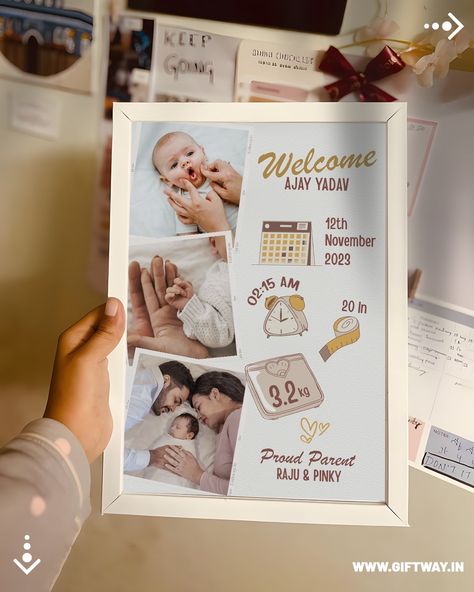 Welcome baby customized photo frame! Share 3 photos, name, birth time and date, baby length and weight, parents names and get your custom frame from Giftway.in. 🖼️❤️ 💻 Visit our website for more designs: www.giftway.in 📞 WhatsApp us for custom orders: 7303-8863-16 📍Address - Giftway, B-1900, Metro Vihar, Holambi Kalan, Delhi, 110082 #giftway #newparent #baby #newmom #newborn #newbaby #newdad #newparents #newmum #breastfeeding #parenthood #newmama #babies Baby Scan Frame, Born Baby Photos, Baby Photo Collages, Collage Photo Frame Design, Baby Books Diy, Baby's 1st Birthday, Craft Market Display, Baby Picture Frames, Foto Newborn