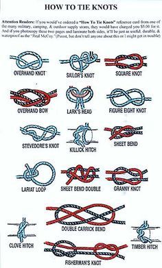 diffrent types of knots | Survival Knots-Ranger Knots-Basic Knots info Scout Knots, Types Of Knots, Survival Knots, Knots Guide, Paracord Knots, Knots Diy, Rope Knots, Fishing Knots, Paracord Projects