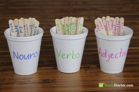 9 Clever and Creative Ways to Use Paddle Pop Sticks in the Classroom | Teach Starter Nouns Verbs Adjectives Activities, Popsicle Stick Activities, Stick Activities, Verbs And Adjectives, Adjectives Activities, Verbs Activities, Paddle Pop, Silly Sentences, Learning Sight Words