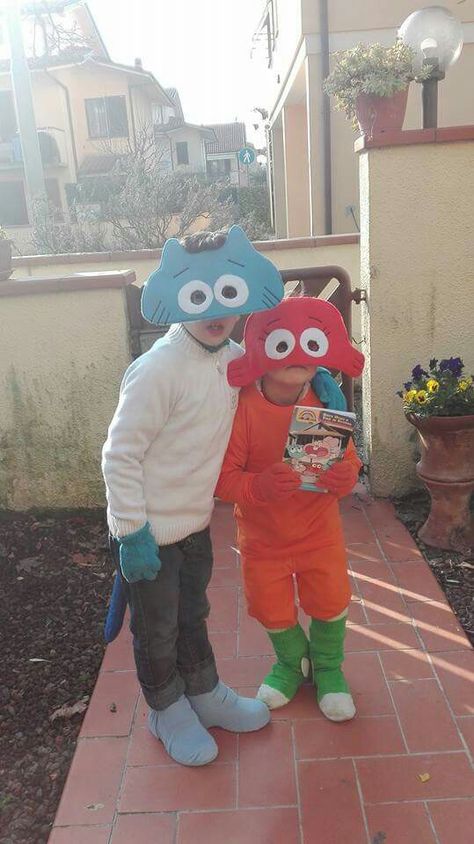 Gum All And Darwin Costume, Gum Ball And Darwin Costume, Amazing World Of Gumball Halloween Costumes, Gumball And Darwin Costume Halloween, Darwin Halloween Costume, Darwin Watterson Cosplay, Gumball And Darwin Halloween Costume, Amazing World Of Gumball Halloween, Cartoon Network Halloween Costumes