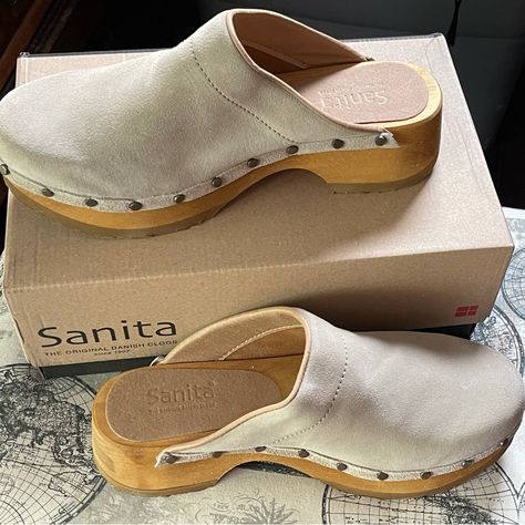 Beautiful Beige Suede Clogs. I Love Them. They Are Very Comfortable. However, They’re Too Big For Me And Too Expensive To Return Them To Denmark. Beige Suede Clogs With Round Toe, Casual Beige Suede Clogs, Beige Closed Toe Clogs With Cork-bed Midsoles, Beige Slip-on Synthetic Clogs, Beige Synthetic Slip-on Clogs, Suede Clogs, Mule Clogs, Clogs, Denmark