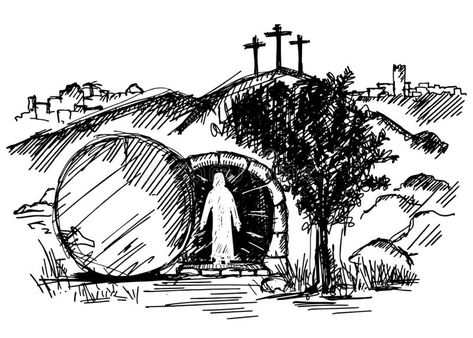 Empty Tomb Drawing, Christ Tomb, Jesus Christ Crucifixion, Tomb Of Jesus, Christ Crucifixion, Jesus Tomb, Empty Tomb, Jesus Drawings, Jesus Is Risen