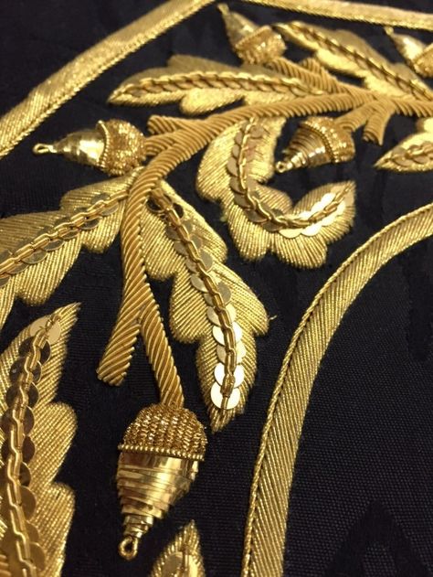 Hawthorne & Heaney and Goldwork by the London Embroidery School London Hand Embroidery London Embroidery, Embroidery School, Stumpwork Embroidery, Stone Embroidery, Tambour Beading, Gold Work Embroidery, Shoulder Epaulettes, Zardozi Embroidery, Couture Embroidery