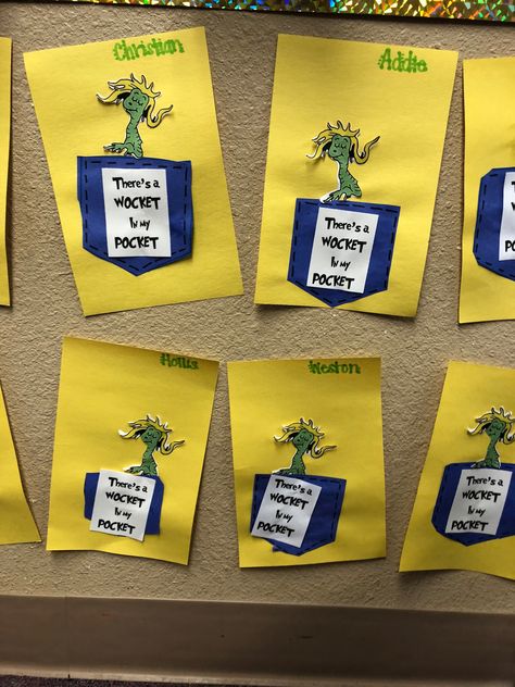 Dr Seuss's There's a Wocket in my pocket craft There’s A Wocket In My Pocket Craft, There’s A Wocket In My Pocket Activities, Fox In Sox Dr Seuss Craft, Put Me In A Zoo Craft Dr. Seuss, Dr Seuss Books With Activities, Kites Craft, Pocket Craft, Dr Seuss Crafts, Dr Seuss Day