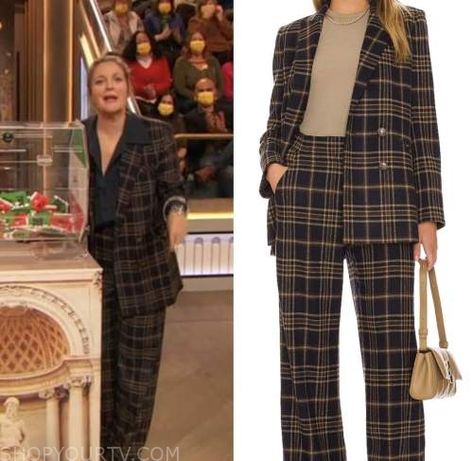 Drew Barrymore 2023, Drew Barrymore Outfits 2020, Drew Barrymore Show Outfits, Drew Barrymore Pant Suits, Drew Barrymore Suit, Drew Barrymore Iconic Looks, Drew Barrymore Talk Show, Plaid Suit, Drew Barrymore