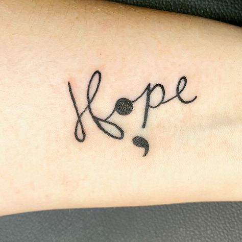 Semi colons always bring hope that the story isn’t over yet. Hope is also my middle name! 🥰 #mentalhealthawareness Hope And Semicolon Tattoo, Tattoo With Semicolon, Tattoo Semicolon, Mental Health Ribbon, Tatto Name, Colon Tattoo, Hope Tattoo, Abstract Tattoos, Semi Colon