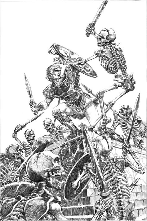 Jason and the Argonauts Jason And The Argonauts Tattoo, Soldiers Drawings, Ancient Greece Clothing, Mike Grell, Underarm Tattoo, Jason And The Argonauts, Soldier Drawing, Skeleton Warrior, Animal Taxidermy