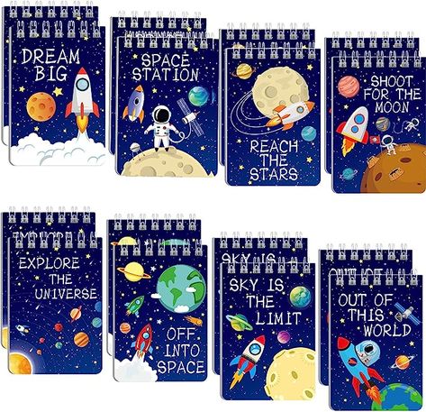 Amazon.com: Outer Space Mini Notebook 16 Pack Kids Space Party Favor Galaxy Goodie Bags Solar System Astronaut Science Rocket Planet Small Spiral Pocket Notepads for Boys Girls Space Theme Birthday Party Supplies : Toys & Games Space Theme Birthday Party, Space Party Favors, Science Themed Party, Outer Space Party, Space Baby, Science Themes, Carnival Themes, Mini Notebooks, Space Party