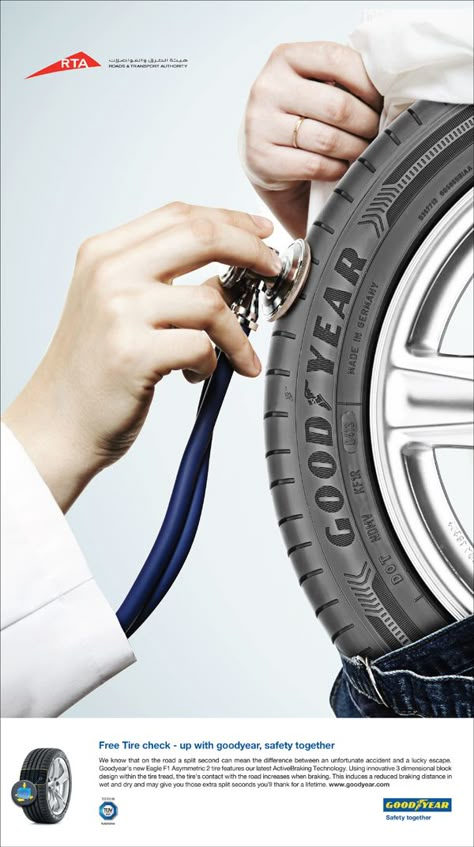 Goodyear Safety Campaign on Behance Car Maintenance Creative Ads, Safety Campaign, Car Advertising Design, Creative Advertising Design, Publicidad Creativa, Graphic Design Ads, Guerilla Marketing, Car Advertising, Car Service